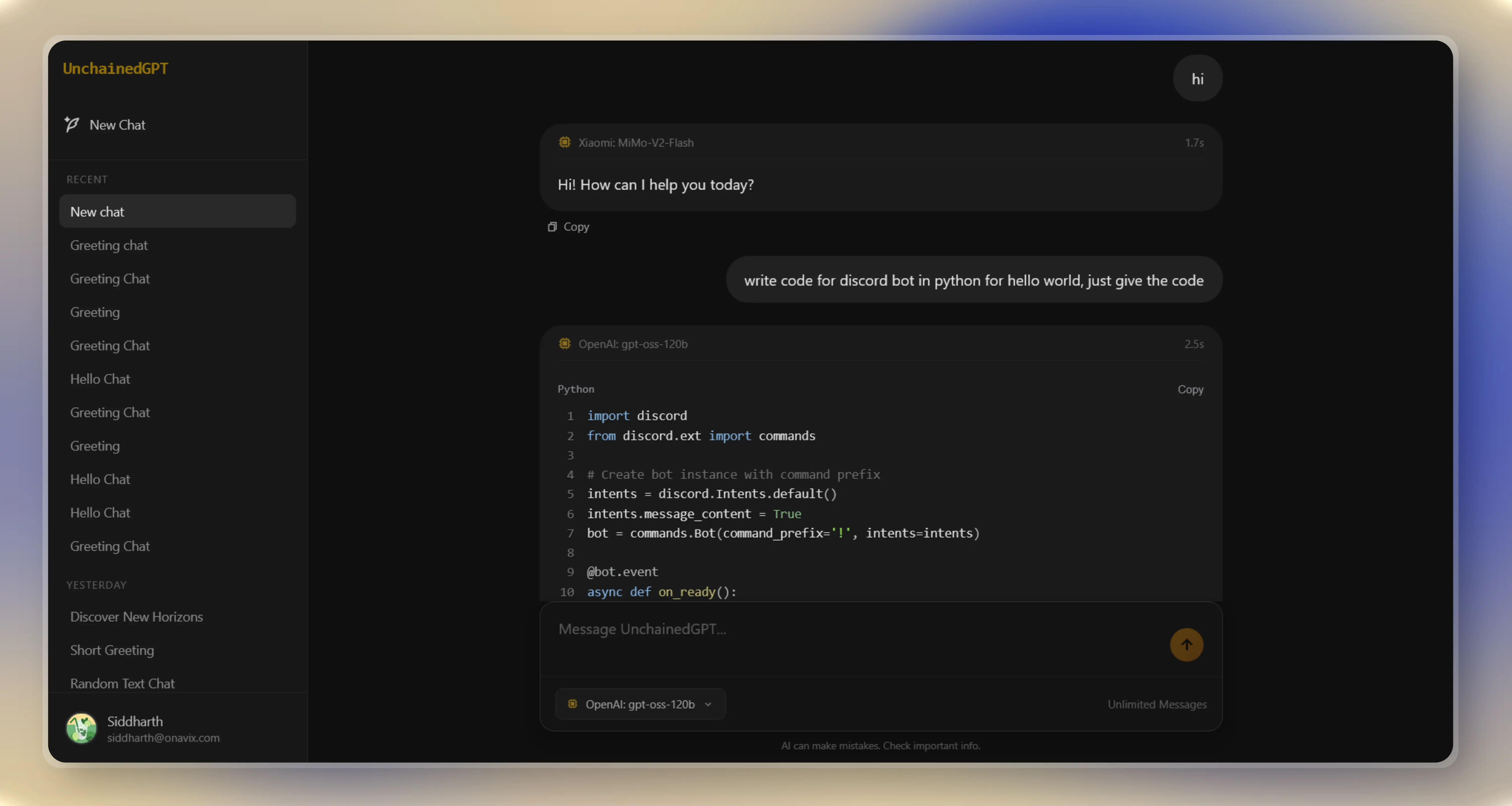 UnchainedGPT Interface